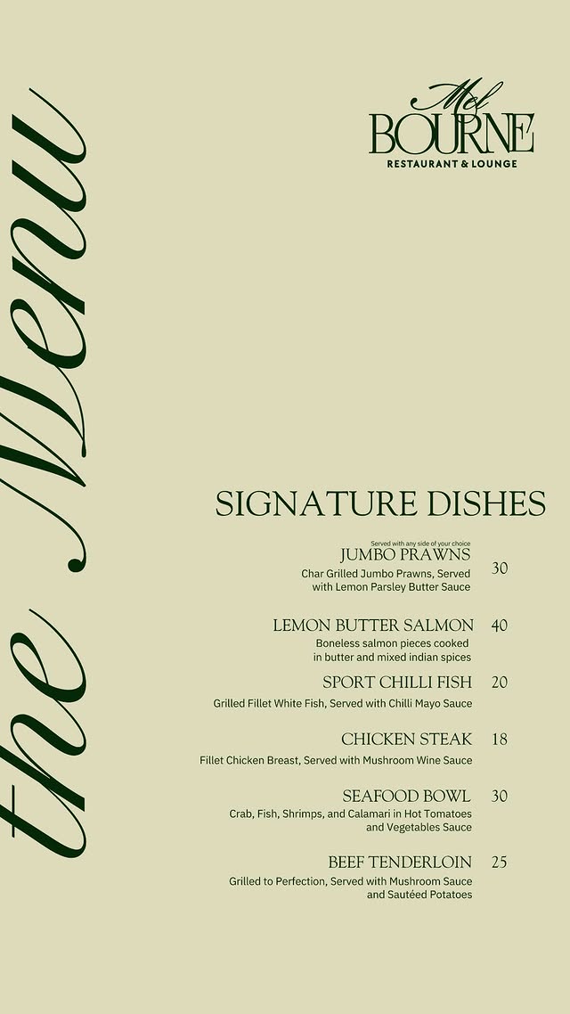 Melbourne menu